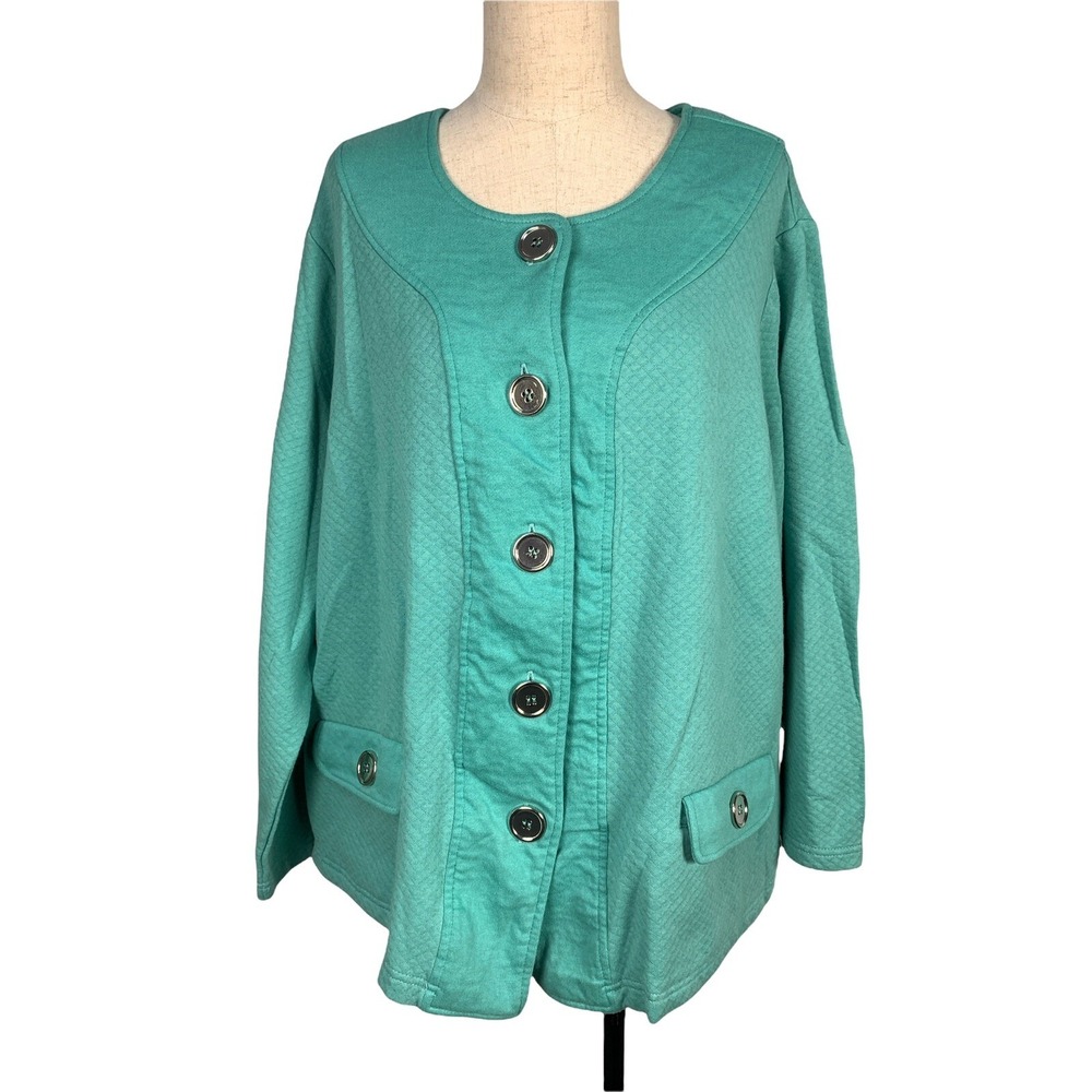Blair Lightweight Jacket Womens XL Green Silver Buttons Long Sleeve Quilted NWOT